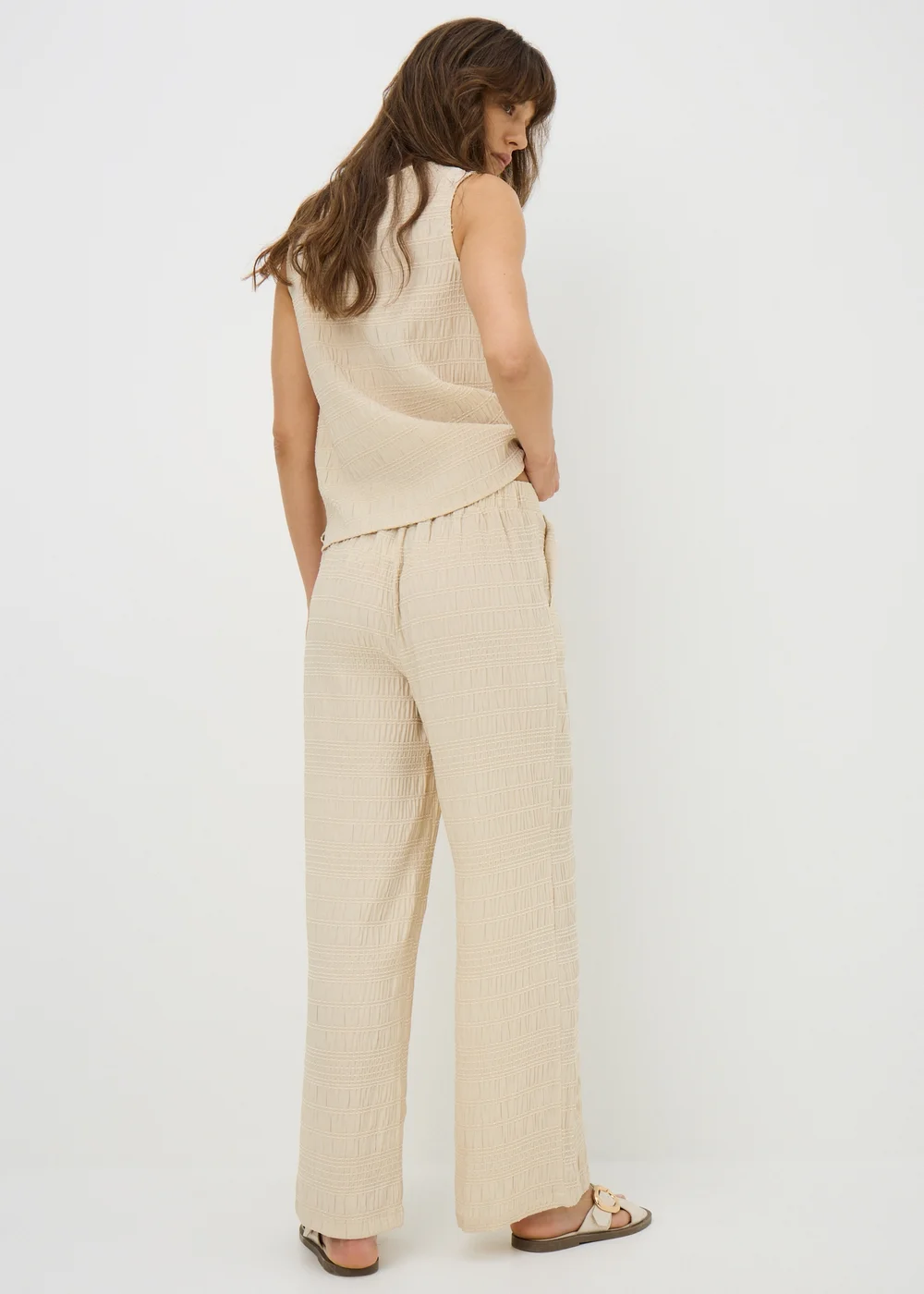 Cream Stitch Detail Wide Leg Co Ord Trousers - 20/L31 Image 2