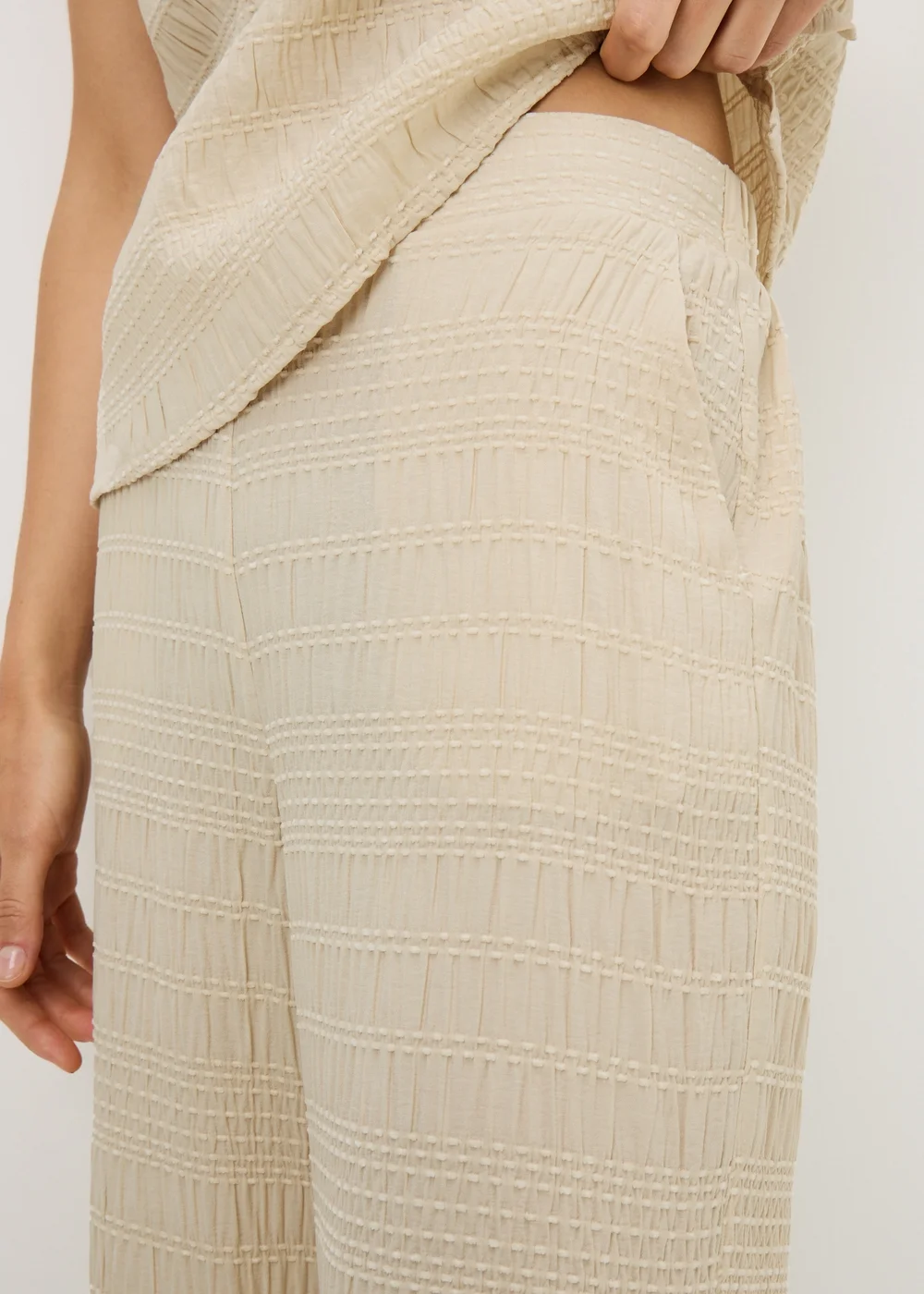 Cream Stitch Detail Wide Leg Co Ord Trousers - 20/L31 Image 3