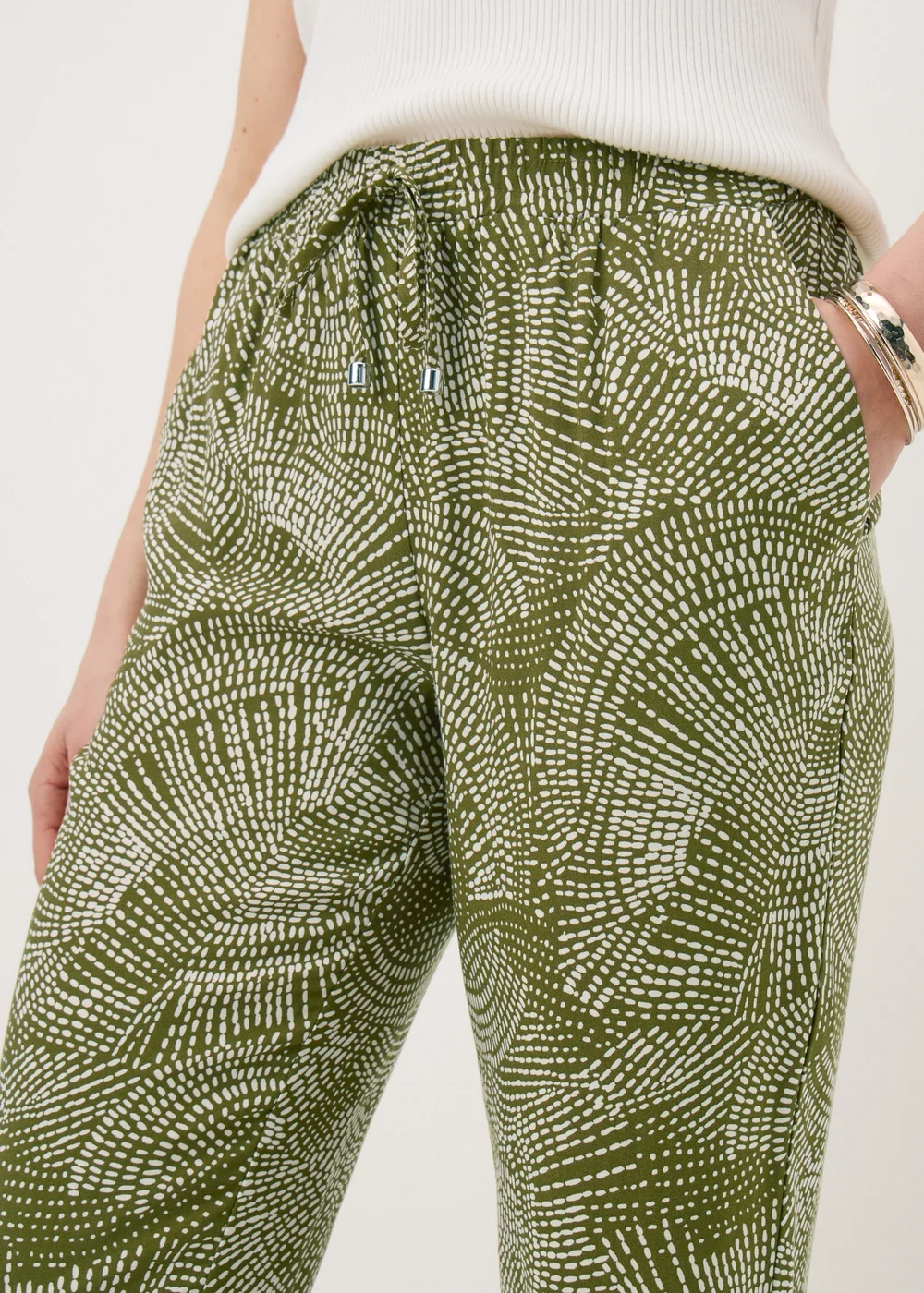 Olive Dash Print Tapered Trousers - 22 Image 3