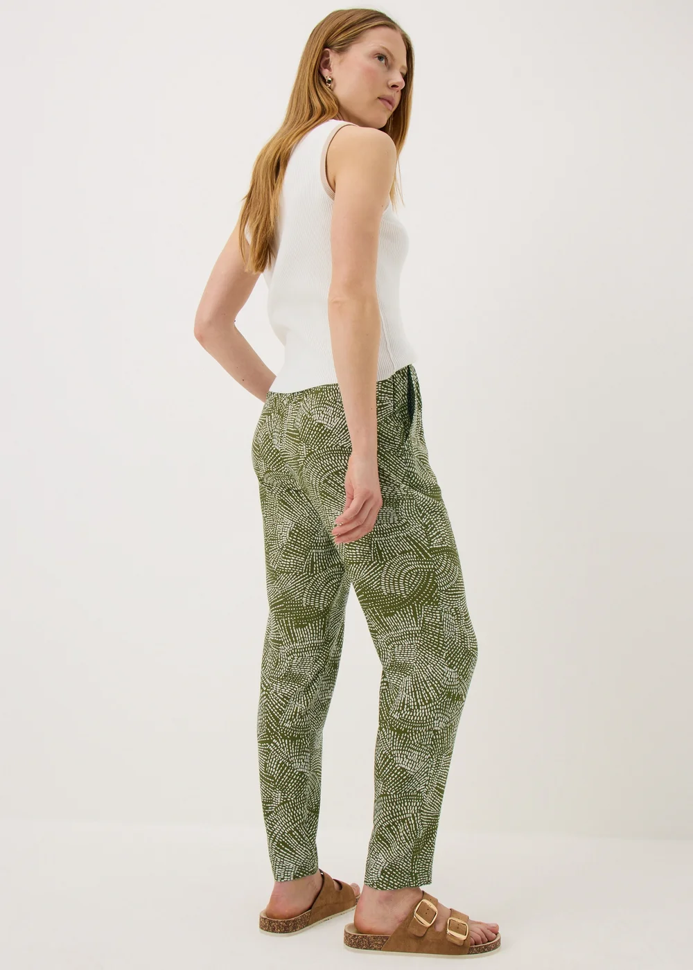 Olive Dash Print Tapered Trousers - 22 Image 2