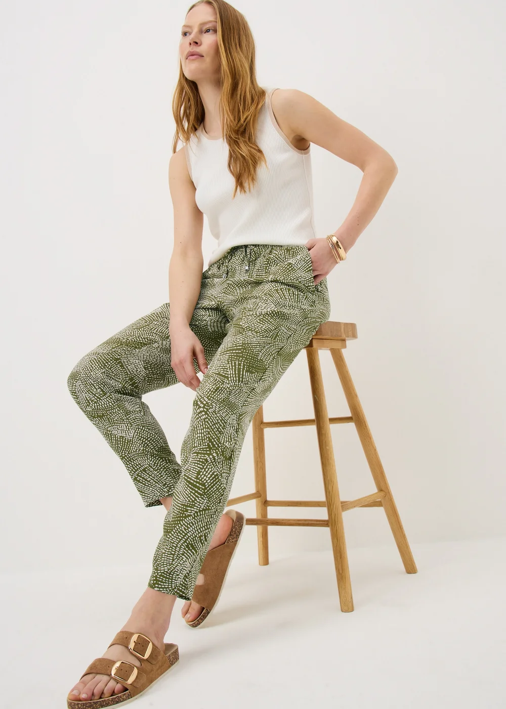 Olive Dash Print Tapered Trousers - 22 Image 1