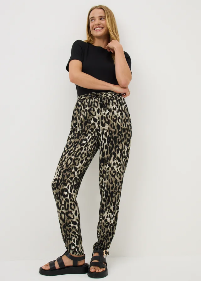 Brown Leopard Print Tapered Trousers