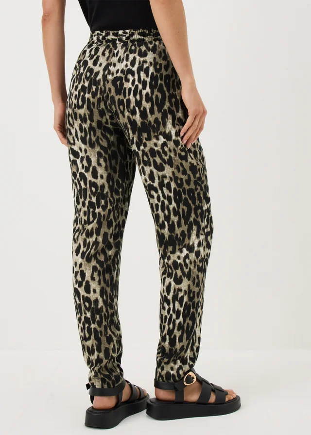 Brown Leopard Print Tapered Trousers