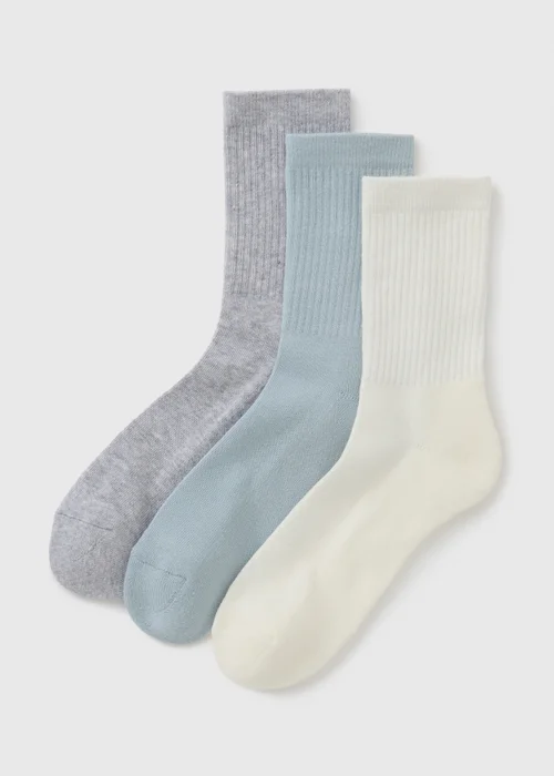 3 Pack Grey Tonal Sports Crew Socks - One Size Image 1