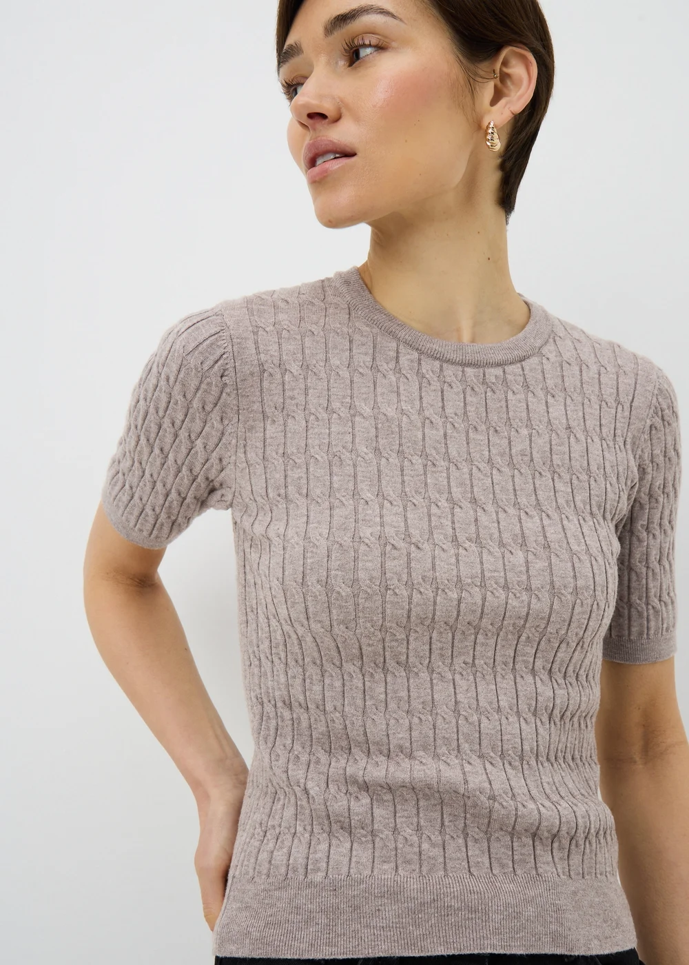 Mocha Short Sleeve Baby Cable Jumper - 8 Image 1