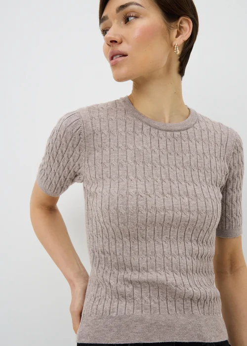 Mocha Short Sleeve Baby Cable Jumper - 8 Image 1