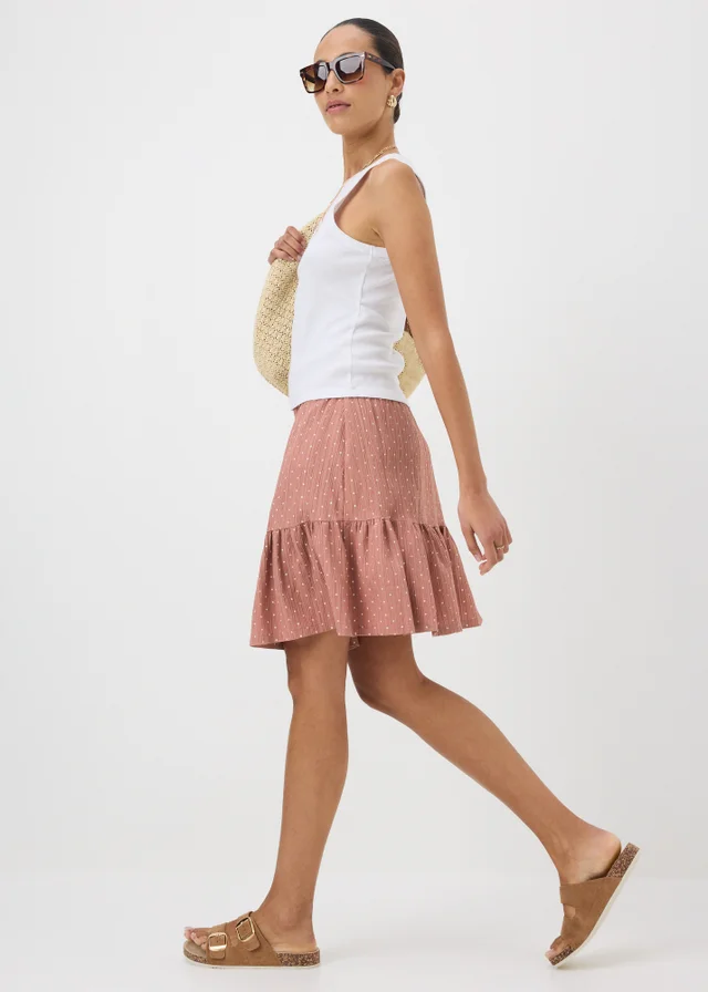 Pink Polka Dot Woven Textured Mini Skirt