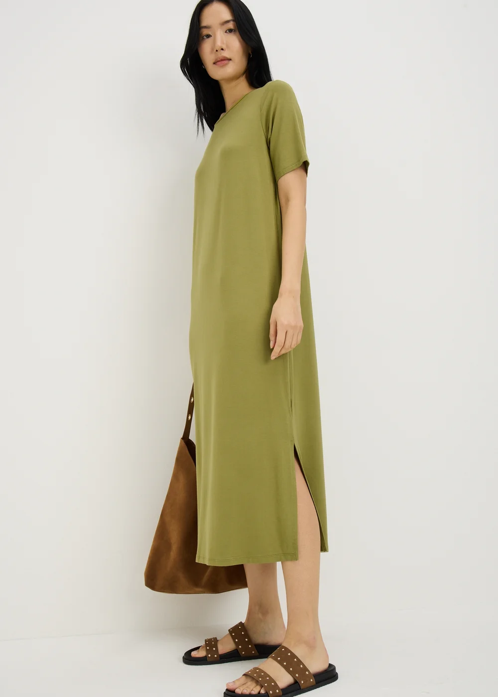 Khaki T-Shirt Midi Dress - 12 Image 1