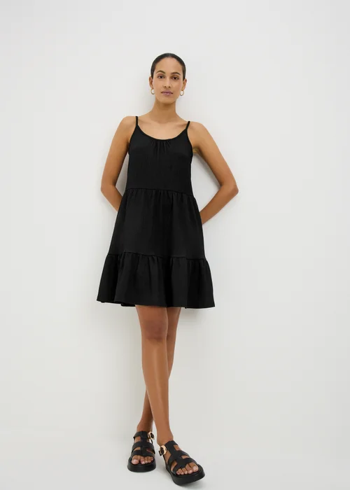 Black Crinkle Cami Tiered Mini Dress - 24 Image 1