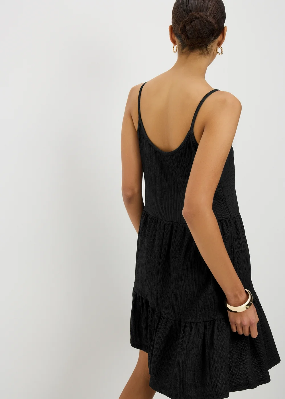 Black Crinkle Cami Tiered Mini Dress - 24 Image 2