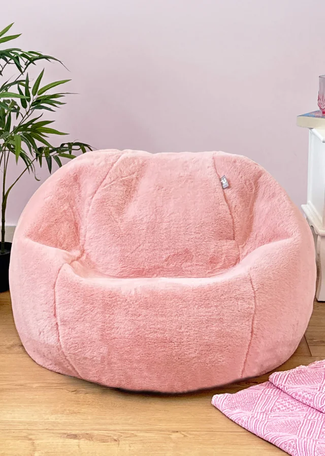 rucomfy Faux Fur Kids Slouchbag Dusky Pink Beanbag