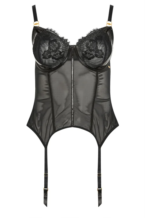 Yours Curve Black Non-Padded Lace Basque - 46D Image 5