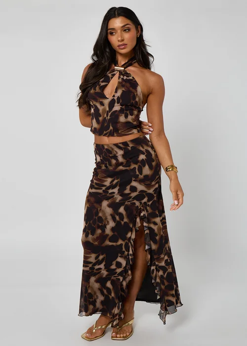 Urban Bliss Brown Ruffle Detail Split Maxi Skirt - Size 10 Image 2