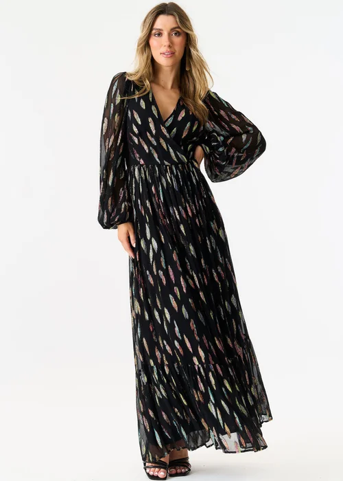 Gini London Black Metallic Print Full Sleeve Maxi Dress - 8 Image 4