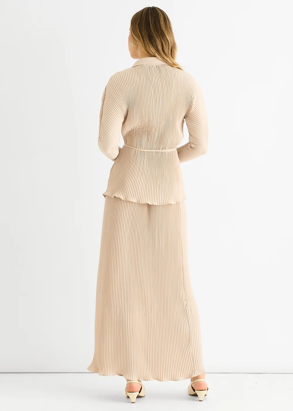 Gini London Beige Plisse Elasticated Waist Maxi Skirt - 6 Image 2