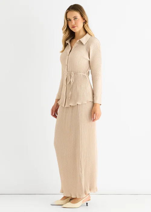 Gini London Beige Plisse Elasticated Waist Maxi Skirt - 6 Image 4