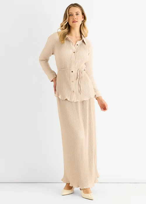 Gini London Beige Plisse Elasticated Waist Maxi Skirt - 6 Image 1