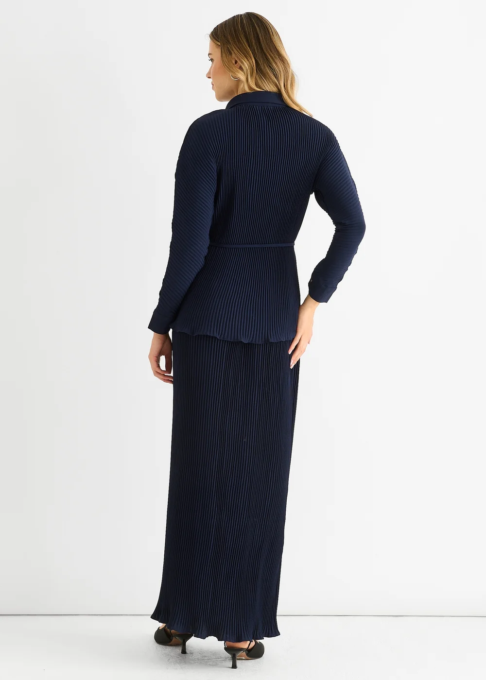Gini London Navy Plisse Elasticated Waist Maxi Skirt - 8 Image 2