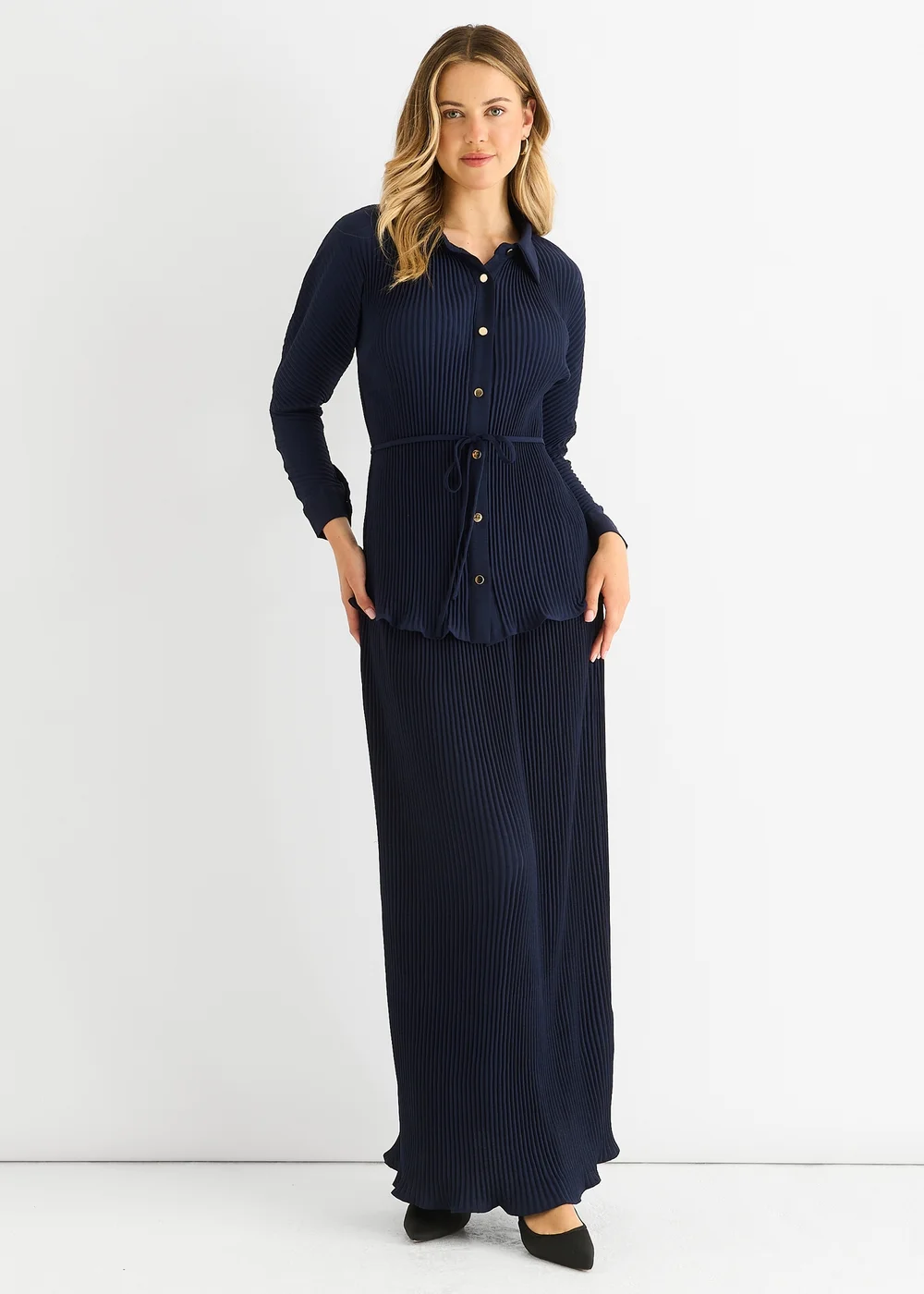 Gini London Navy Plisse Elasticated Waist Maxi Skirt - 8 Image 1
