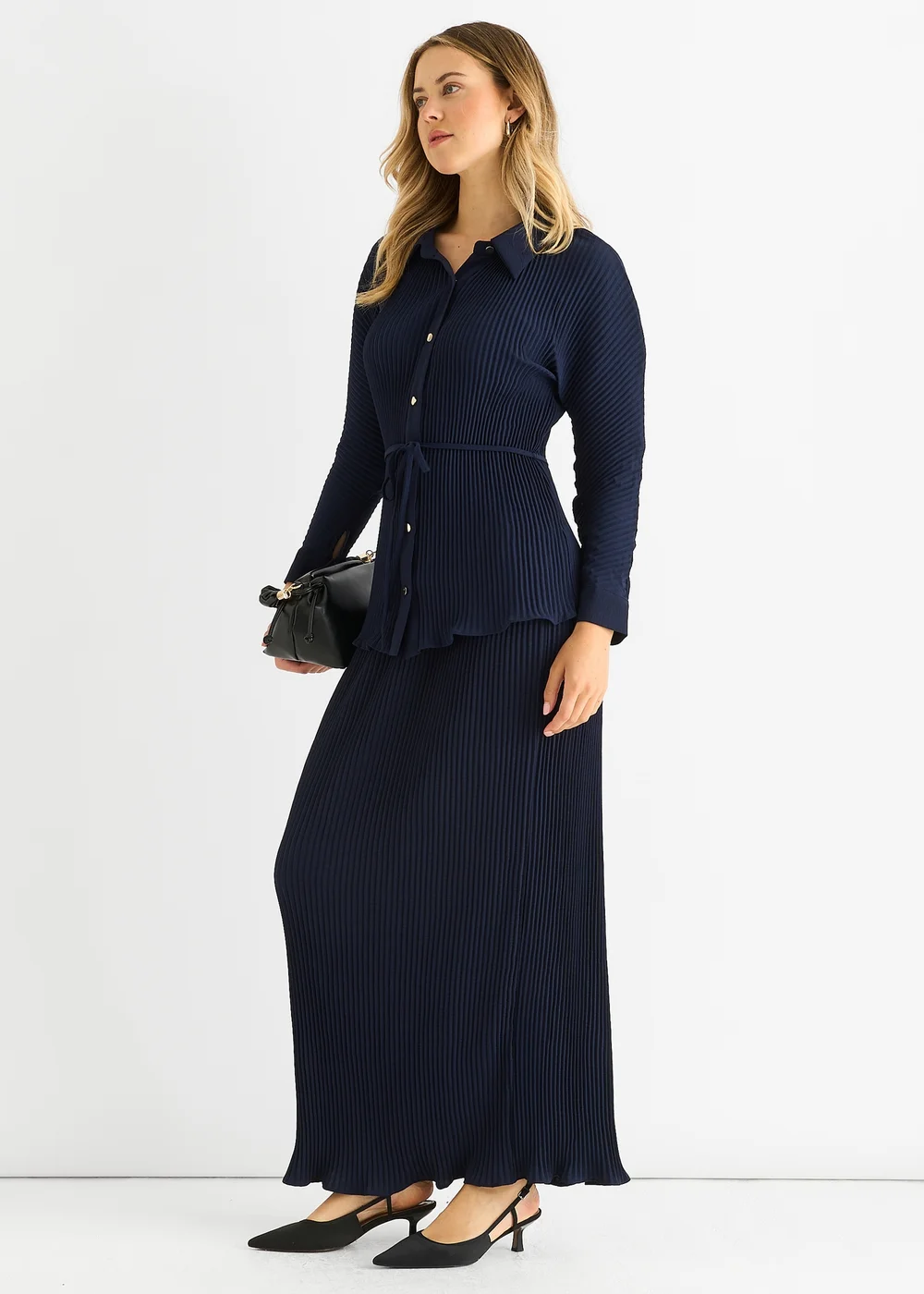 Gini London Navy Plisse Elasticated Waist Maxi Skirt - 8 Image 4