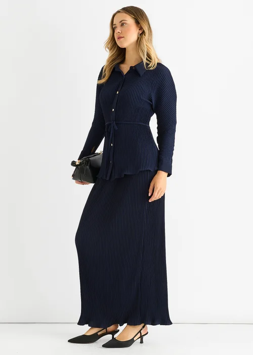 Gini London Navy Plisse Elasticated Waist Maxi Skirt - 8 Image 4