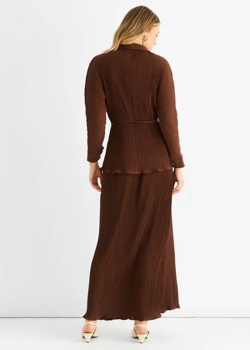 Gini London Chocolate Plisse Elasticated Waist Maxi Skirt - 6 Image 2