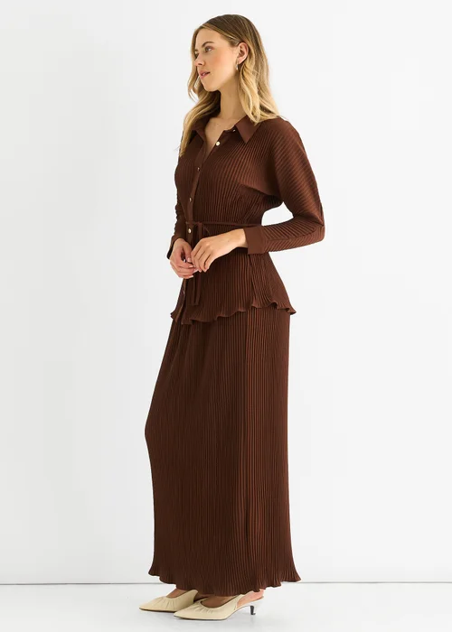 Gini London Chocolate Plisse Elasticated Waist Maxi Skirt - 6 Image 4
