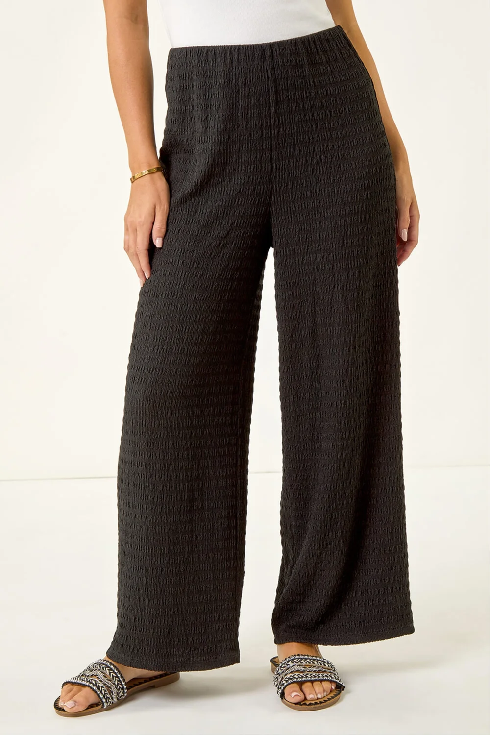 Roman Black Petite Textured Stretch Trouser - 18 Image 4