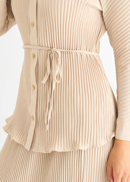 Gini London Beige Plisse Button Through Shirt - 10 Image 3