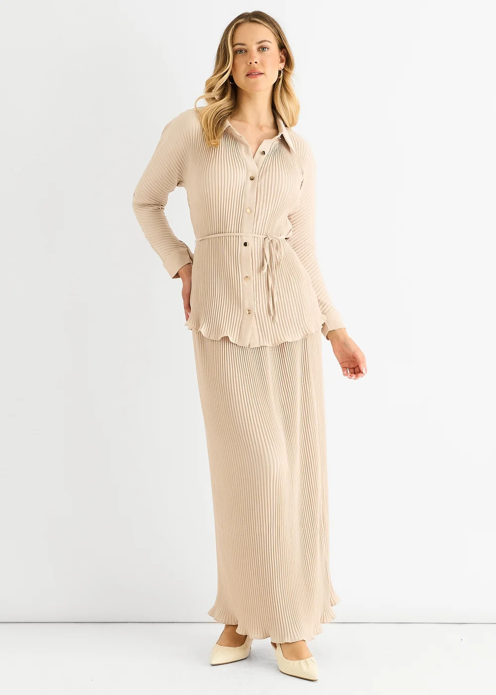 Gini London Beige Plisse Button Through Shirt - 10 Image 1