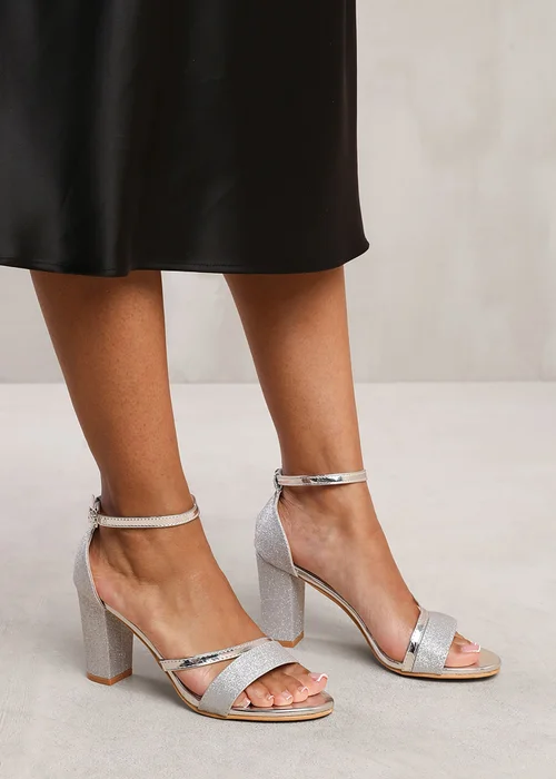Wheres That From Perla Wide Fit Silver Block Heel Sandals - 6 Image 3
