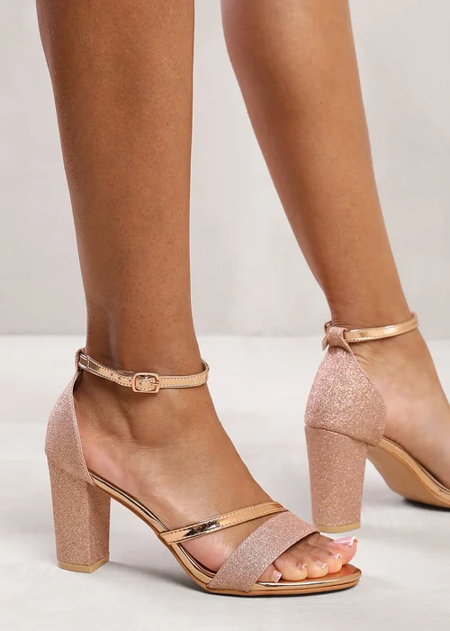 Wheres That From Perla Wide Fit RoseGold Block Heel Sandals - 8 Image 1