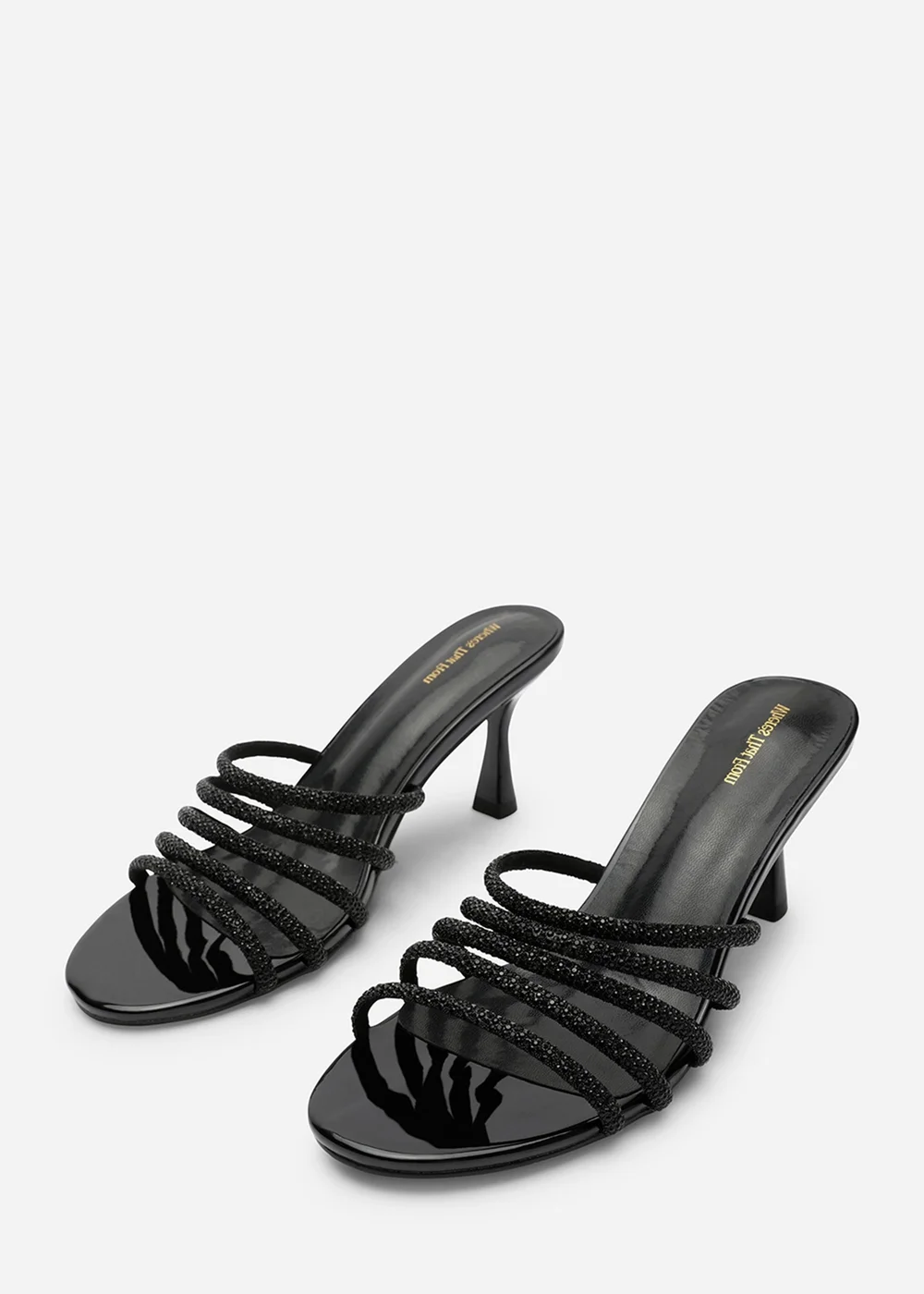 Where's That From Saskia Black Patent Diamante Front Strap Detail Court Heel - 4 Image 4