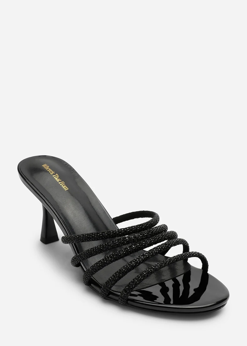 Where's That From Saskia Black Patent Diamante Front Strap Detail Court Heel - 4 Image 3