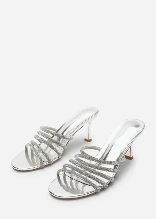 Where's That From Saskia Silver Diamante Front Strap Detail Court Heel - 4 Image 4