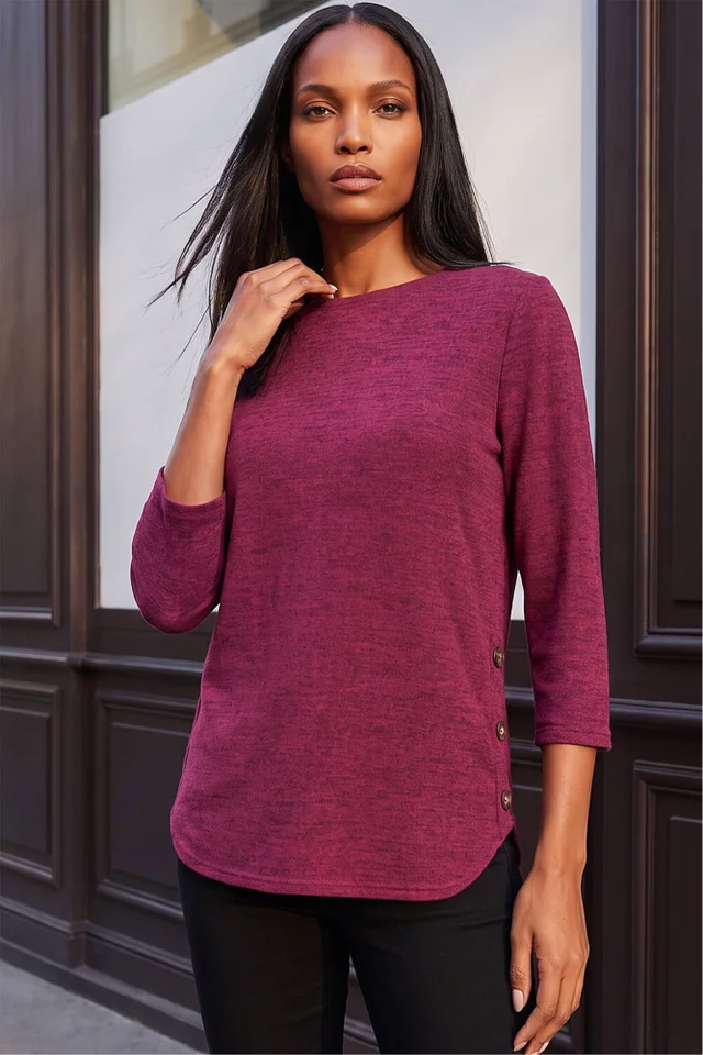 Roman Plum Curved Hem Stretch Top