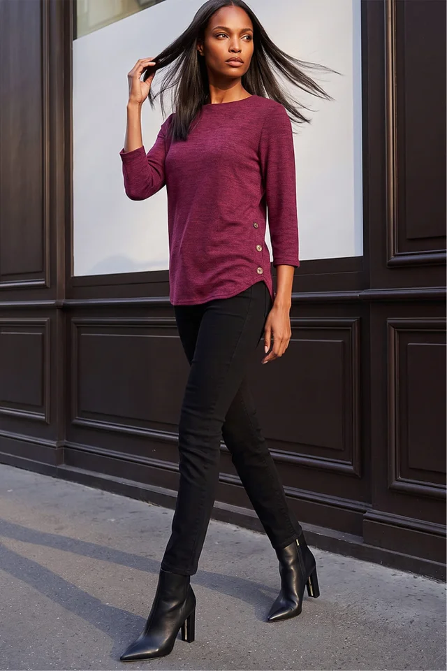 Roman Plum Curved Hem Stretch Top