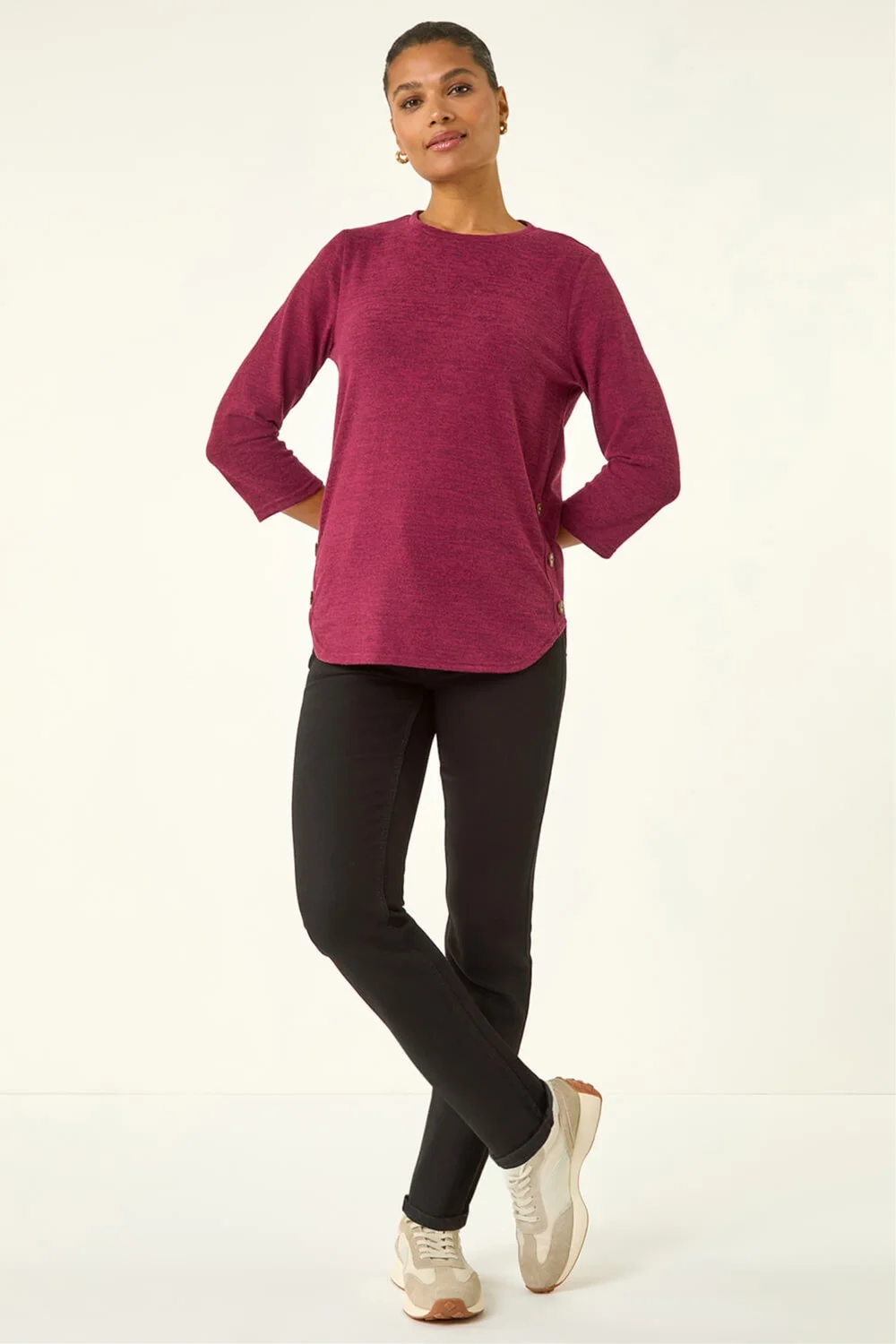 Roman Plum Curved Hem Stretch Top - Size 12 Image 2