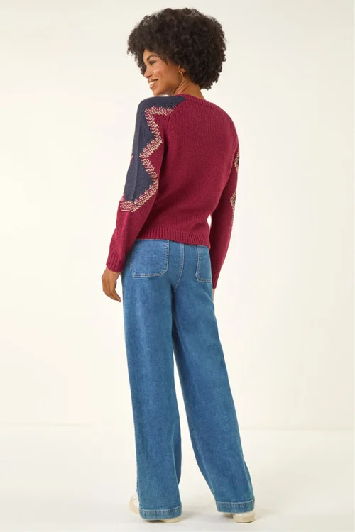 Roman Burgundy Colour Block Soft Knit Jumper - 18 Image 4