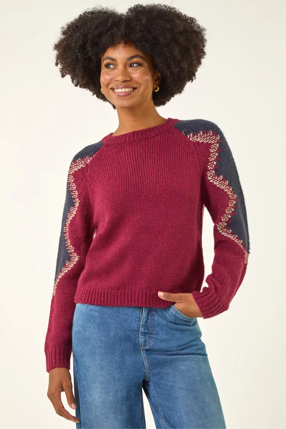 Roman Burgundy Colour Block Soft Knit Jumper - 18 Image 1