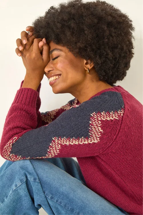 Roman Burgundy Colour Block Soft Knit Jumper - 18 Image 2