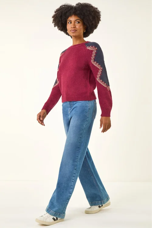 Roman Burgundy Colour Block Soft Knit Jumper - 18 Image 3