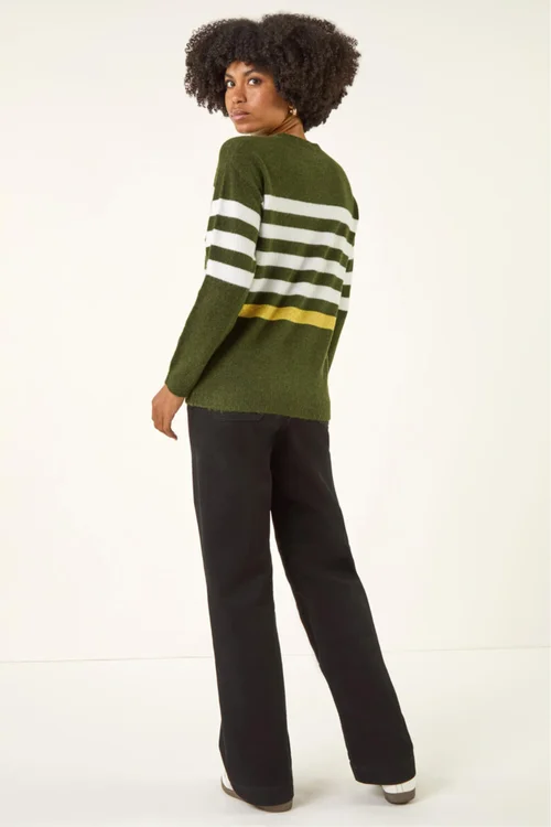 Roman Green Stripe Crew Neck Knit Jumper - 14 Image 3