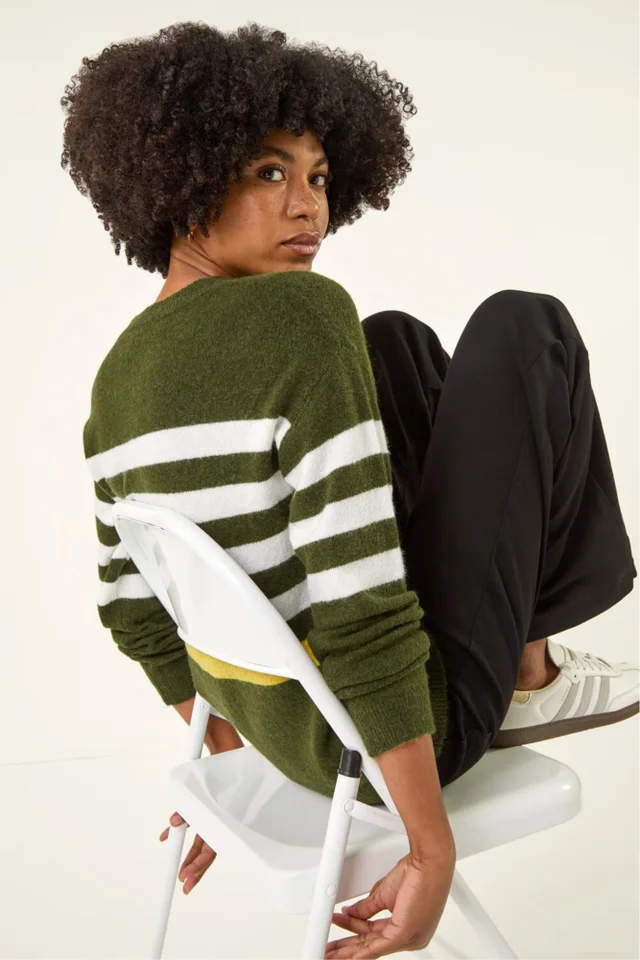 Roman Green Stripe Crew Neck Knit Jumper
