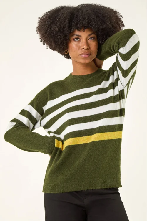 Roman Green Stripe Crew Neck Knit Jumper - 14 Image 4