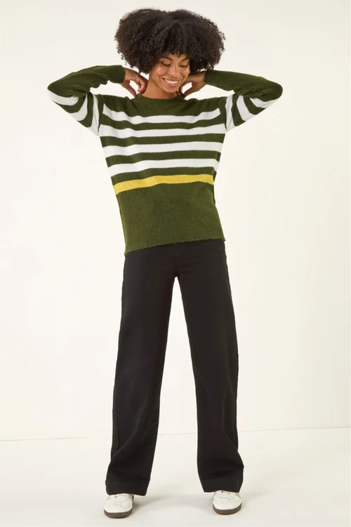 Roman Green Stripe Crew Neck Knit Jumper - 14 Image 2