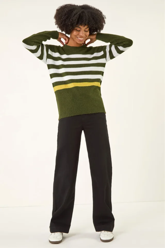 Roman Green Stripe Crew Neck Knit Jumper