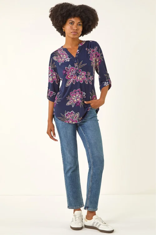 Roman Cerise Floral Puff Print Stretch Shirt - 12 Image 2