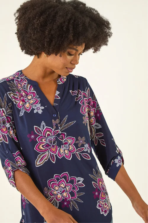 Roman Cerise Floral Puff Print Stretch Shirt - 12 Image 1