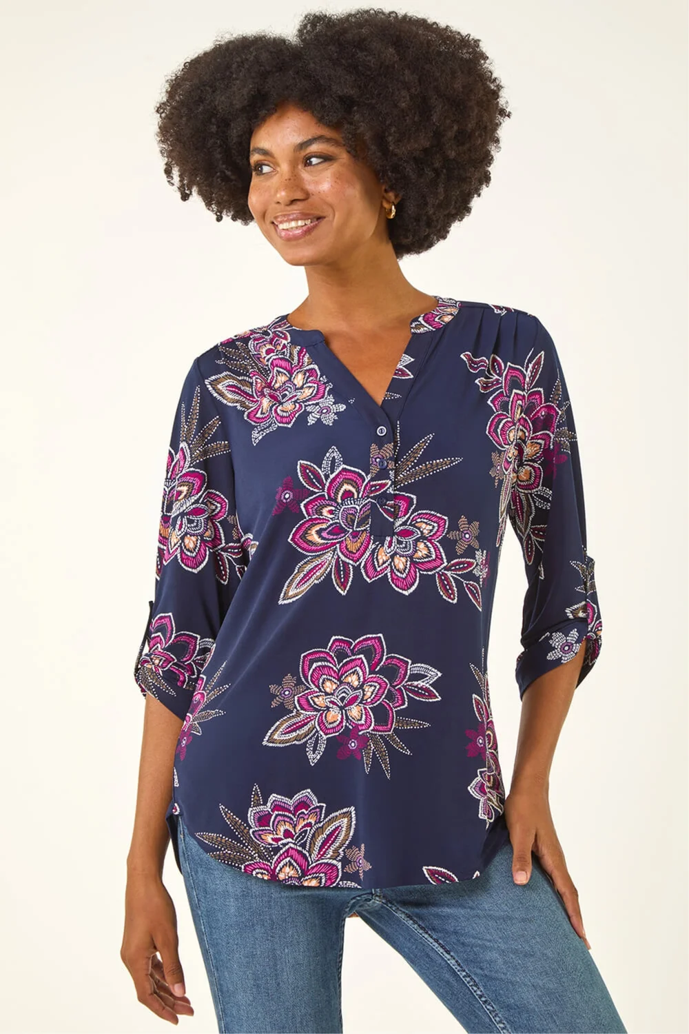 Roman Cerise Floral Puff Print Stretch Shirt - 12 Image 4